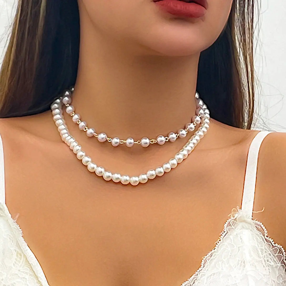 2er Set Perlenkette Weiß Gold KARMA
