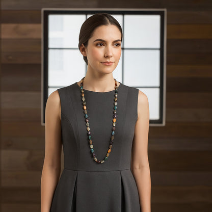 Lange Halskette bunt Damen Natursteine und Kristalle 120 cm modern Damenhalskette KARMA