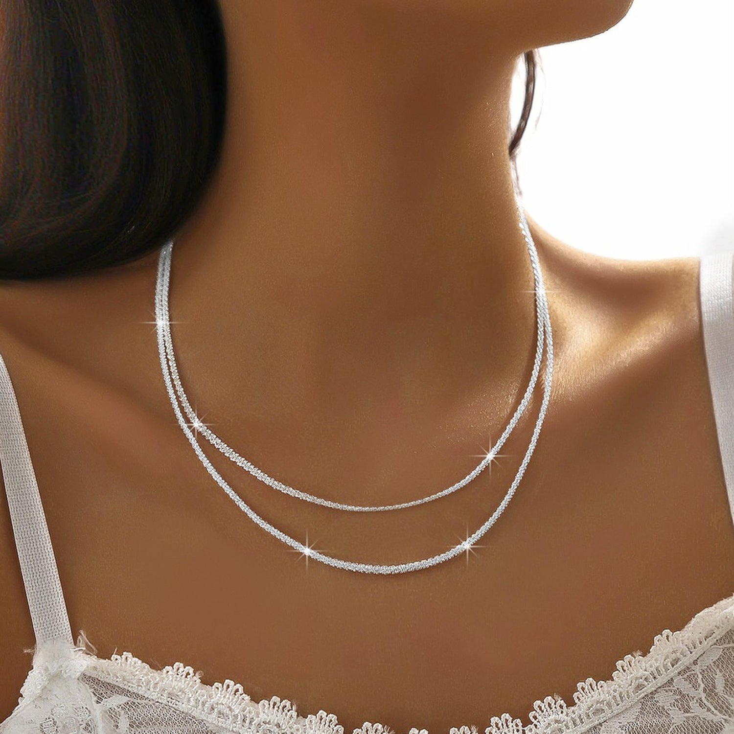Doppelhalskette Glitzer Strass Gold oder Silber KARMA