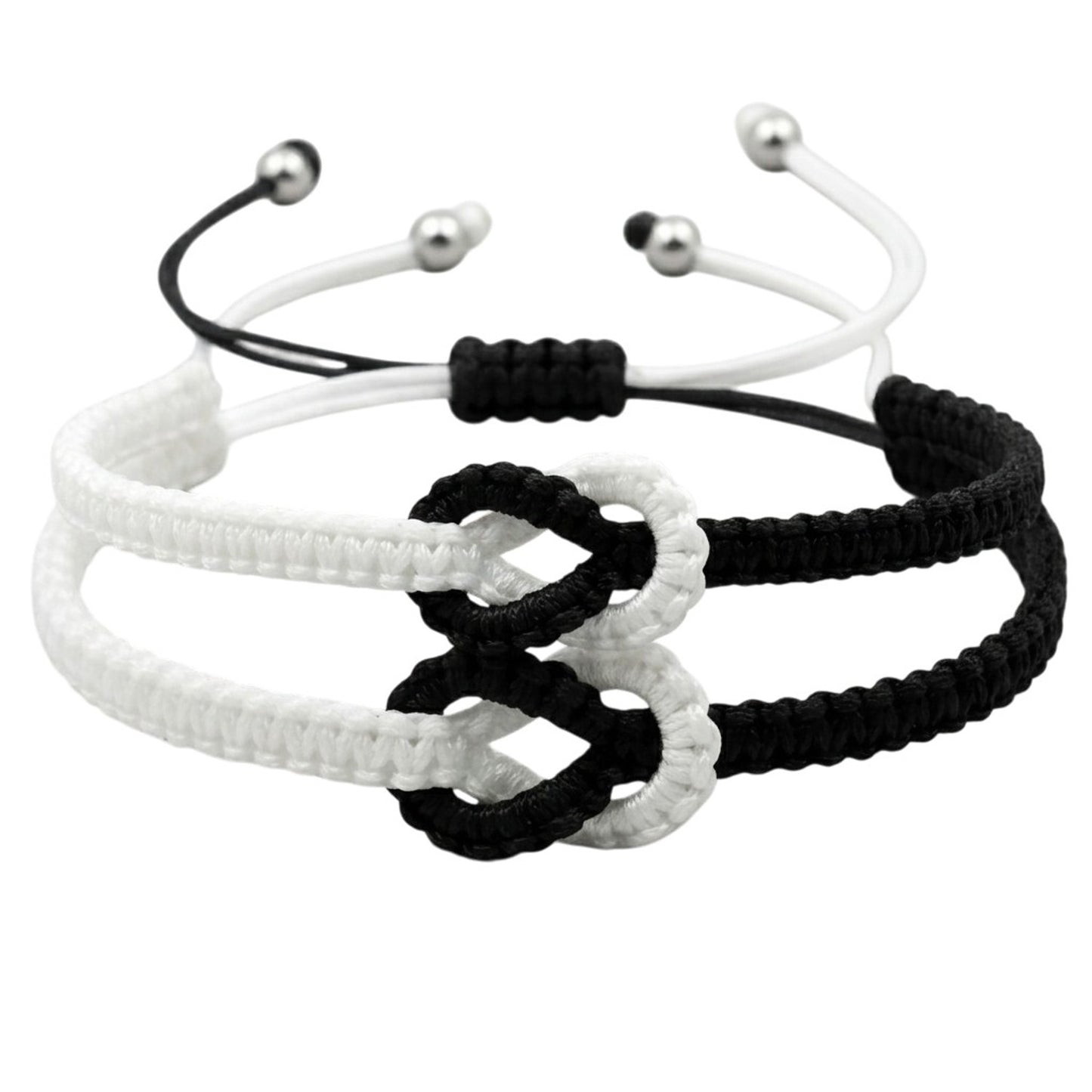 Partnerarmbänder Schwarz Weiß Texil einstellbar Armband Damen Herren Partnerschmuck Karma