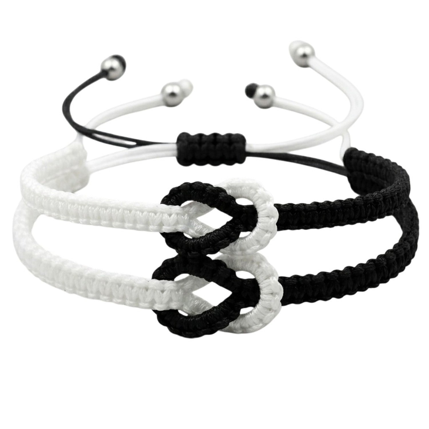 Partnerarmbänder Schwarz Weiß Texil einstellbar Armband Damen Herren Partnerschmuck Karma