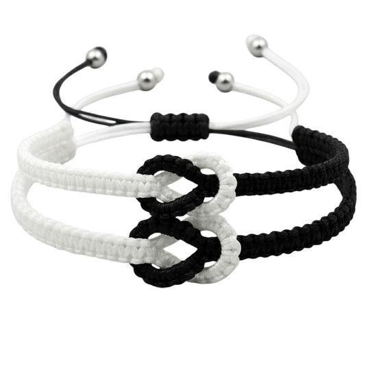 Partnerarmbänder Schwarz Weiß Texil einstellbar Armband Damen Herren Partnerschmuck Karma
