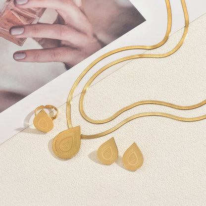 Schmuckset Tropfen Gold Halskette Ohrringe Ring Edelstahl vergoldet wasserfest hypoallergen rostfrei Karma