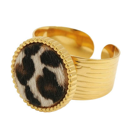 Ring Edelstahl vergoldet Leo Kunstfell Damenring rund KARMA