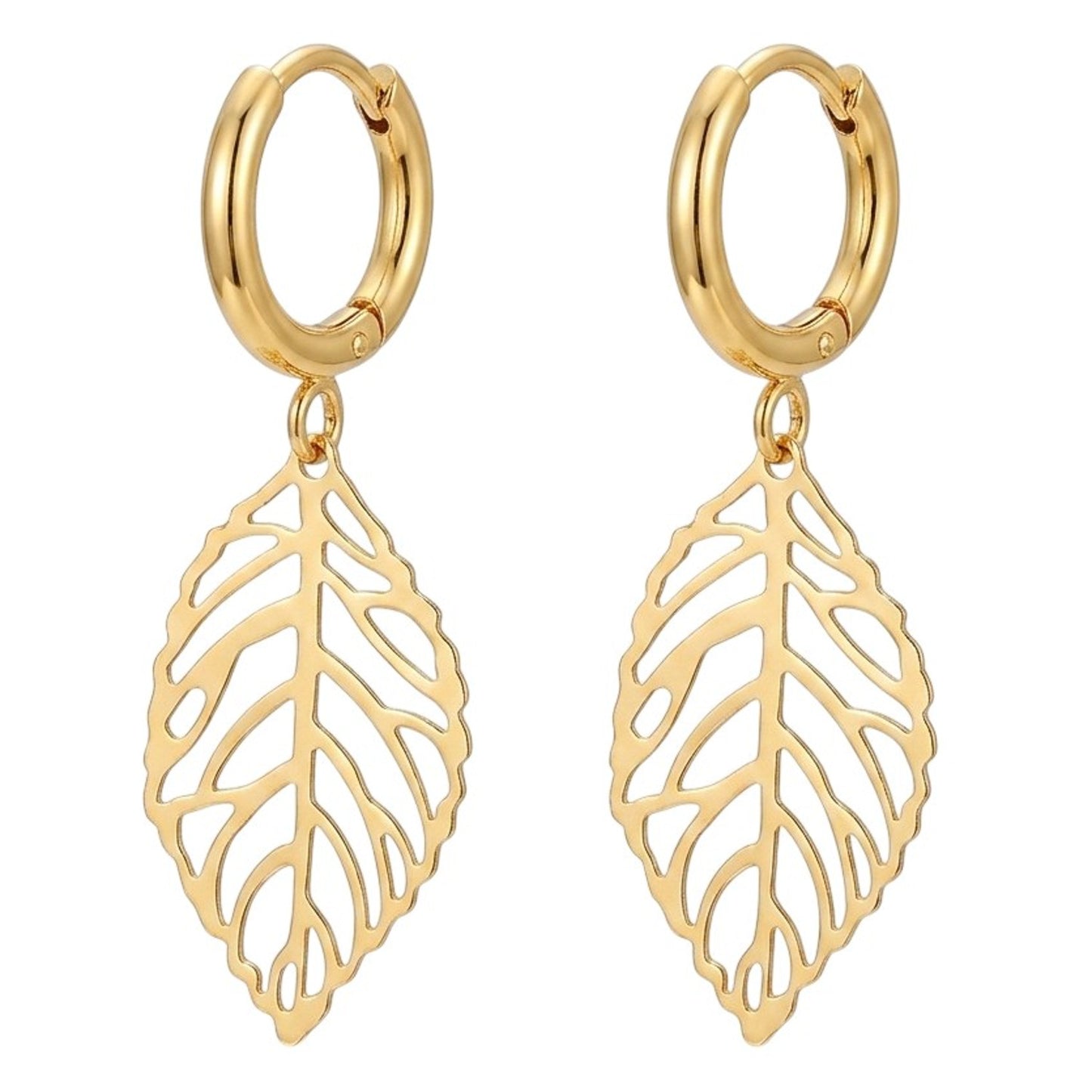 Ohrringe Blatt Damen Gold 4 cm Damen Ohrschmuck Edelstahl wasserfest rostfrei hypoallergen Karma