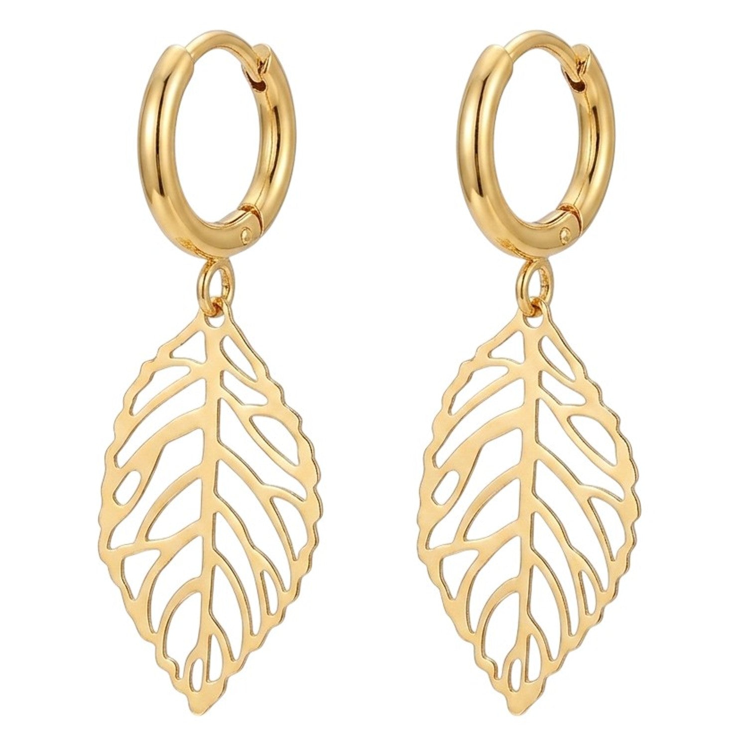 Ohrringe Blatt Damen Gold 4 cm Damen Ohrschmuck Edelstahl wasserfest rostfrei hypoallergen Karma