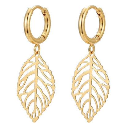 Ohrringe Blatt Damen Gold 4 cm Damen Ohrschmuck Edelstahl wasserfest rostfrei hypoallergen Karma