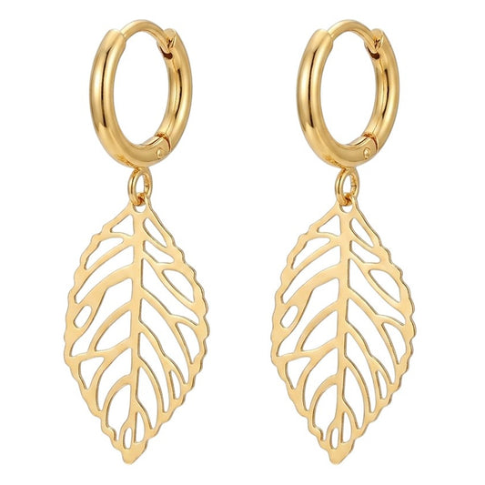 Ohrringe Blatt Damen Gold 4 cm Damen Ohrschmuck Edelstahl wasserfest rostfrei hypoallergen Karma