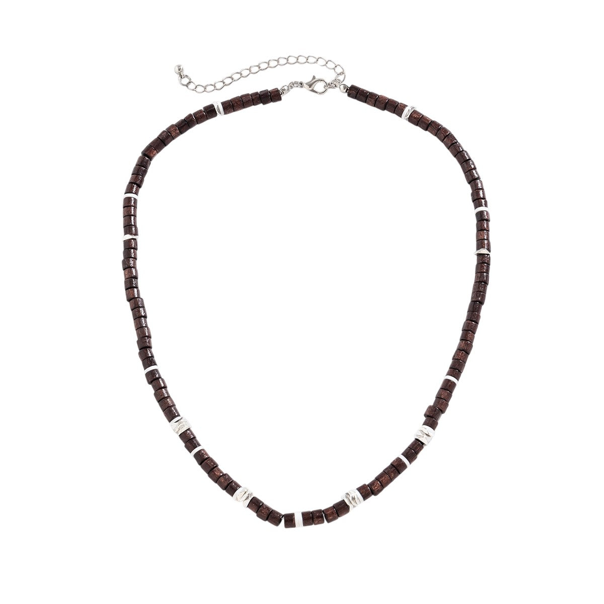 Kette Holz Braun Silber Herren Halskette Holzkette Karma