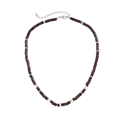 Kette Holz Braun Silber Herren Halskette Holzkette Karma