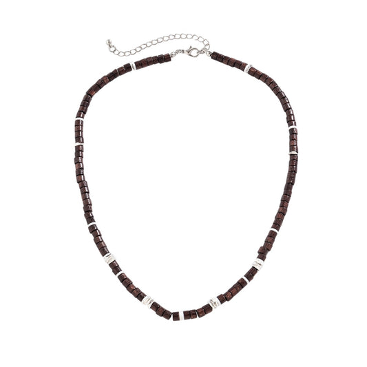 Kette Holz Braun Silber Herren Halskette Holzkette Karma