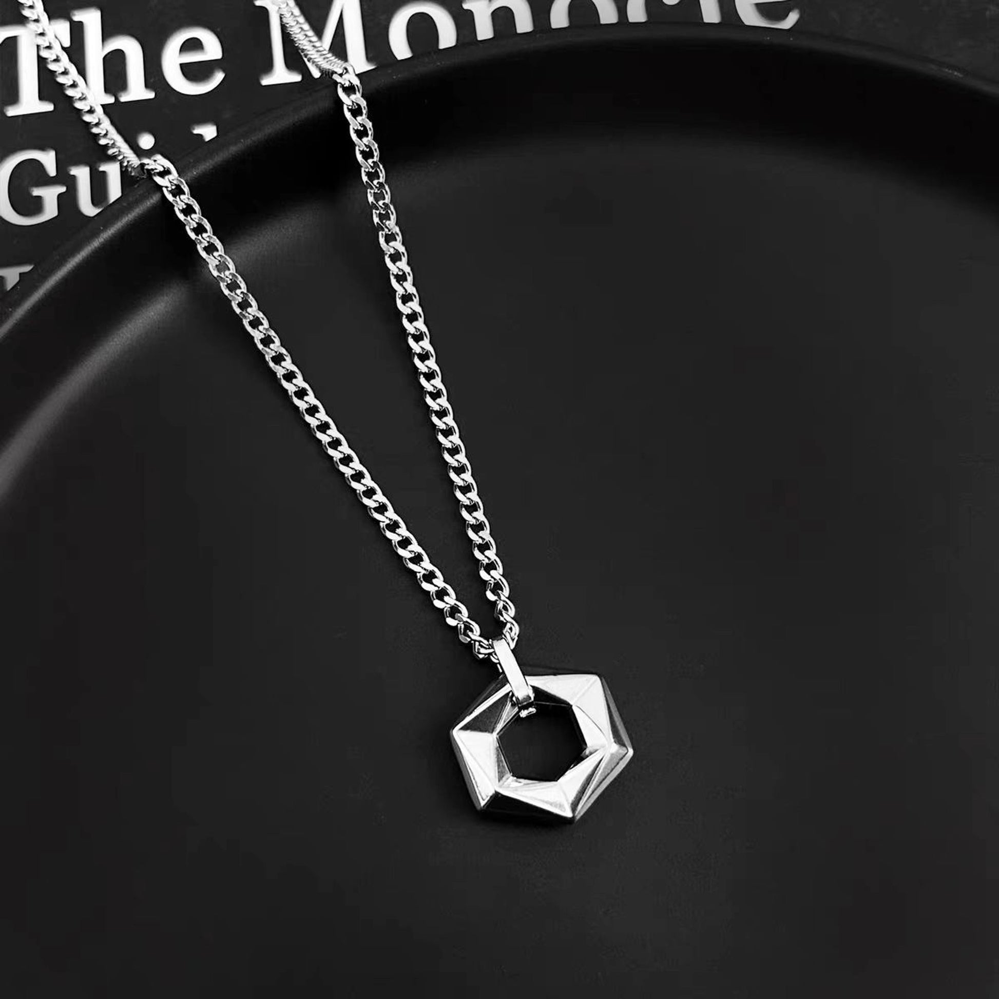 Halskette Hexagon Silber Edelstahl Herren Kette KARMA