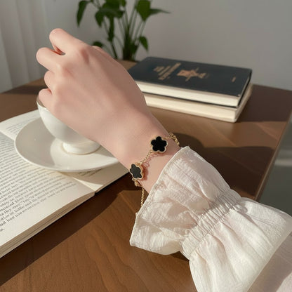 Armband Blume Gold Schwarz 17 cm Damenarmband Blumenarmband Karma