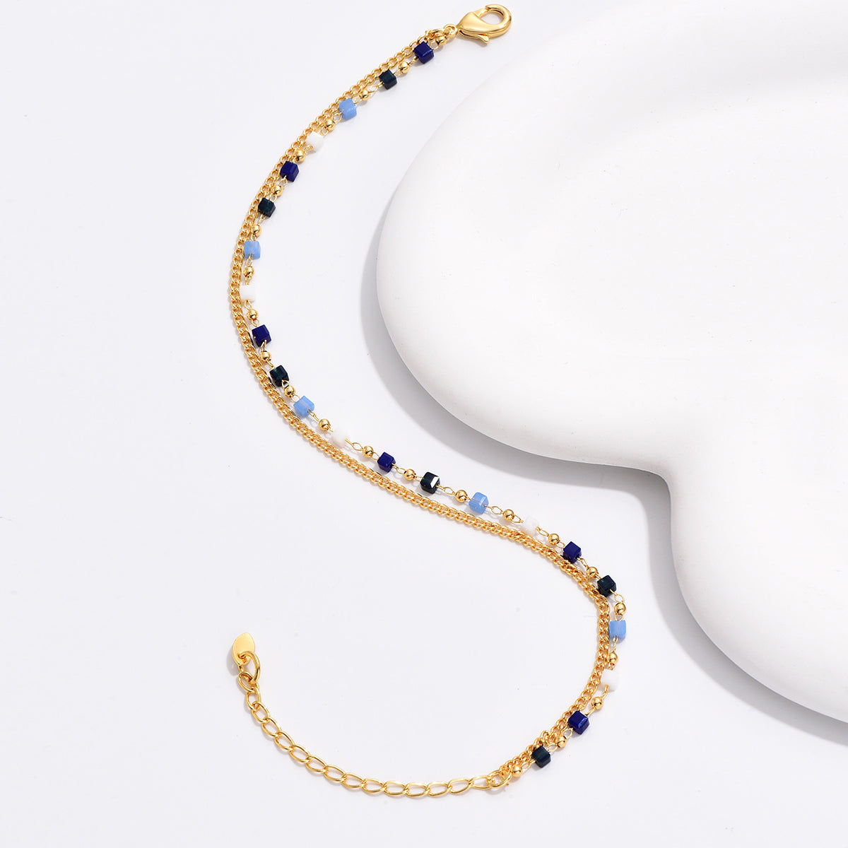 Fußkettchen Gold Blau 21 cm vergoldete Fußkette wasserfest hypoallergen Karma