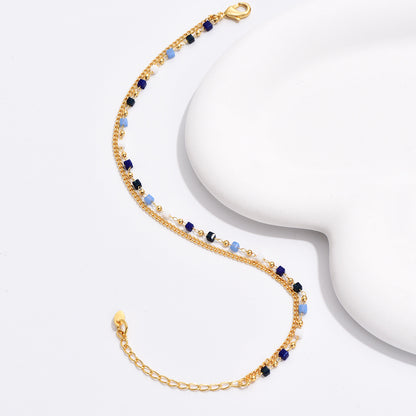 Fußkettchen Gold Blau 21 cm vergoldete Fußkette wasserfest hypoallergen Karma