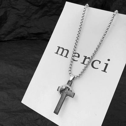 Edelstahl Halskette Ring Kreuz silber KARMA