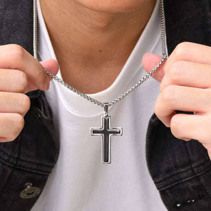Herrenkette mit Anhänger Kreuz schwarz oder silber KARMA