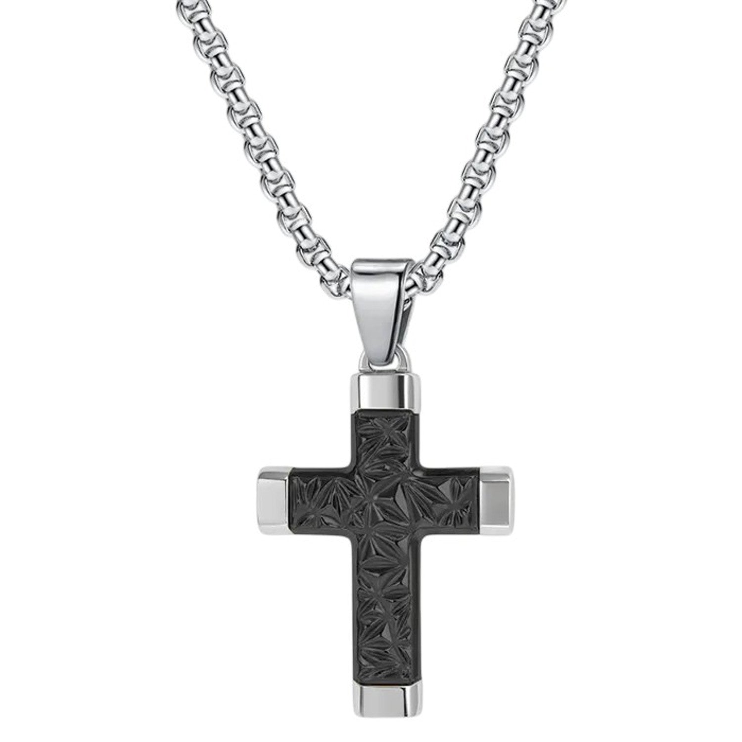 Halskette Kreuz Herren Silber Schwarz modern 60 cm Edelstahl wasserfest hypoallergen rostfrei Karma