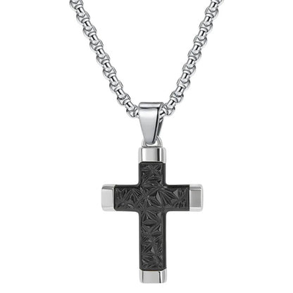 Halskette Kreuz Herren Silber Schwarz modern 60 cm Edelstahl wasserfest hypoallergen rostfrei Karma