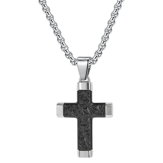 Halskette Kreuz Herren Silber Schwarz modern 60 cm Edelstahl wasserfest hypoallergen rostfrei Karma
