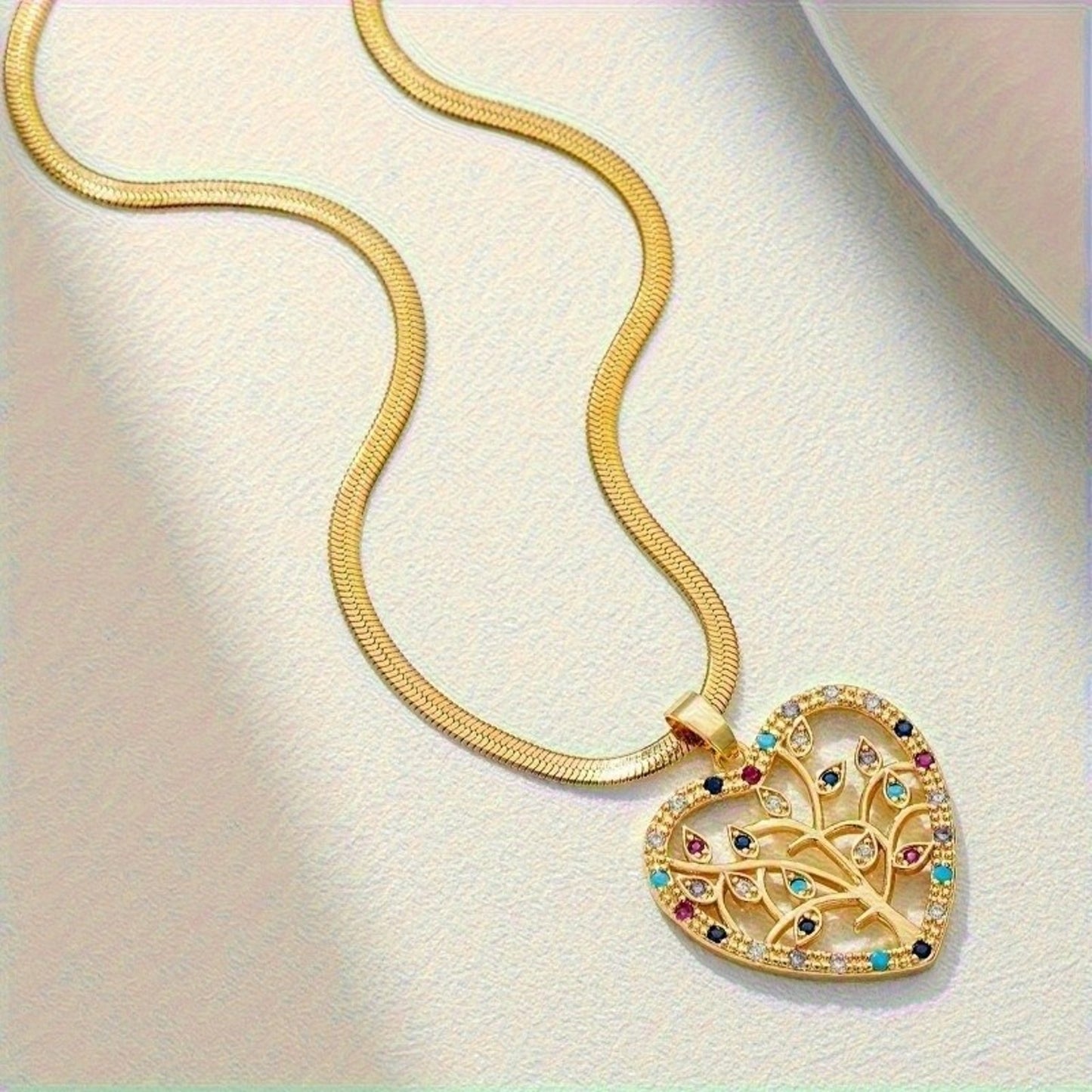 Halskette Herz Lebensbaum Gold Edelstahl vergoldet 40 cm wasserfest rostfrei Damen Kette in Schmuckbox Karma