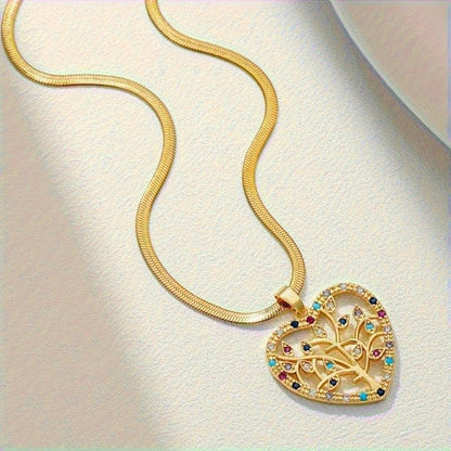Halskette Herz Lebensbaum Gold Edelstahl vergoldet 40 cm wasserfest rostfrei Damen Kette in Schmuckbox Karma
