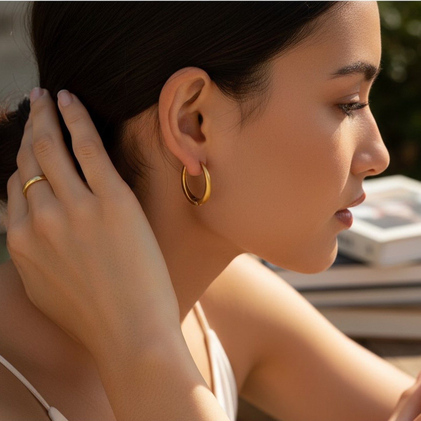 Creolen Gold Edelstahl PVD beschichtet wasserfest hypoallergen Karma