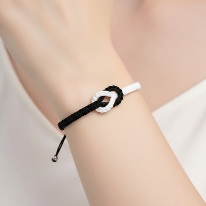 Partnerarmbänder Schwarz Weiß Texil einstellbar Armband Damen Herren Partnerschmuck Karma