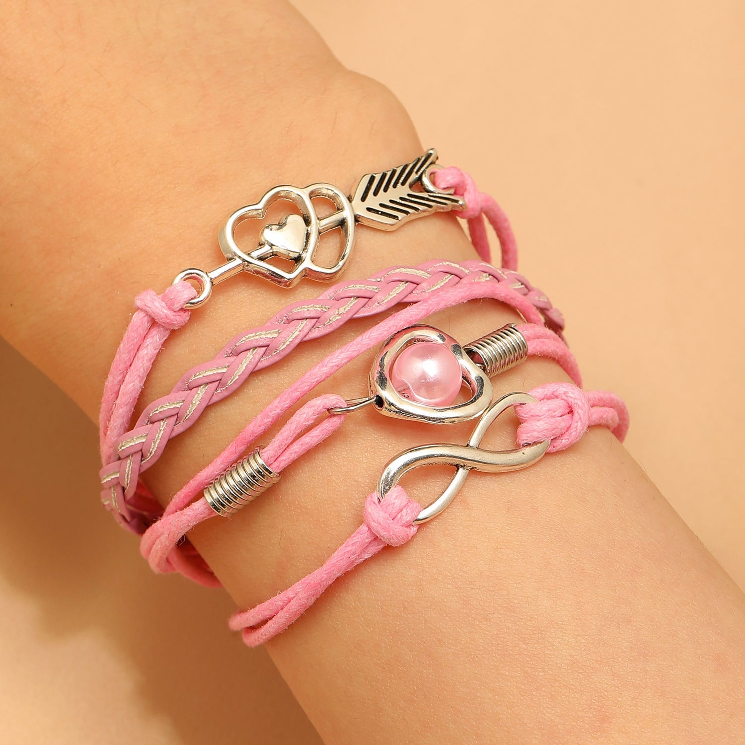 Lederarmband mehrreihig Damen lila, rosa od. türkis KARMA