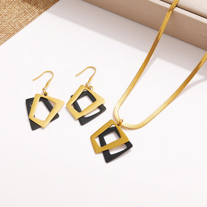 Schmuckset Gold Schwarz Ohrringe und Halskette Edelstahl wasserfest hypoallergen rostfrei Karma