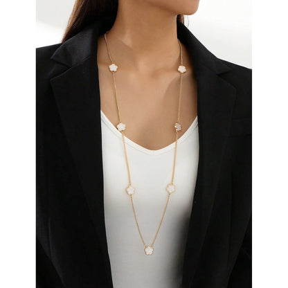 Lange Halskette Blumen Gold Weiß 100 cm Damen Pulloverkette