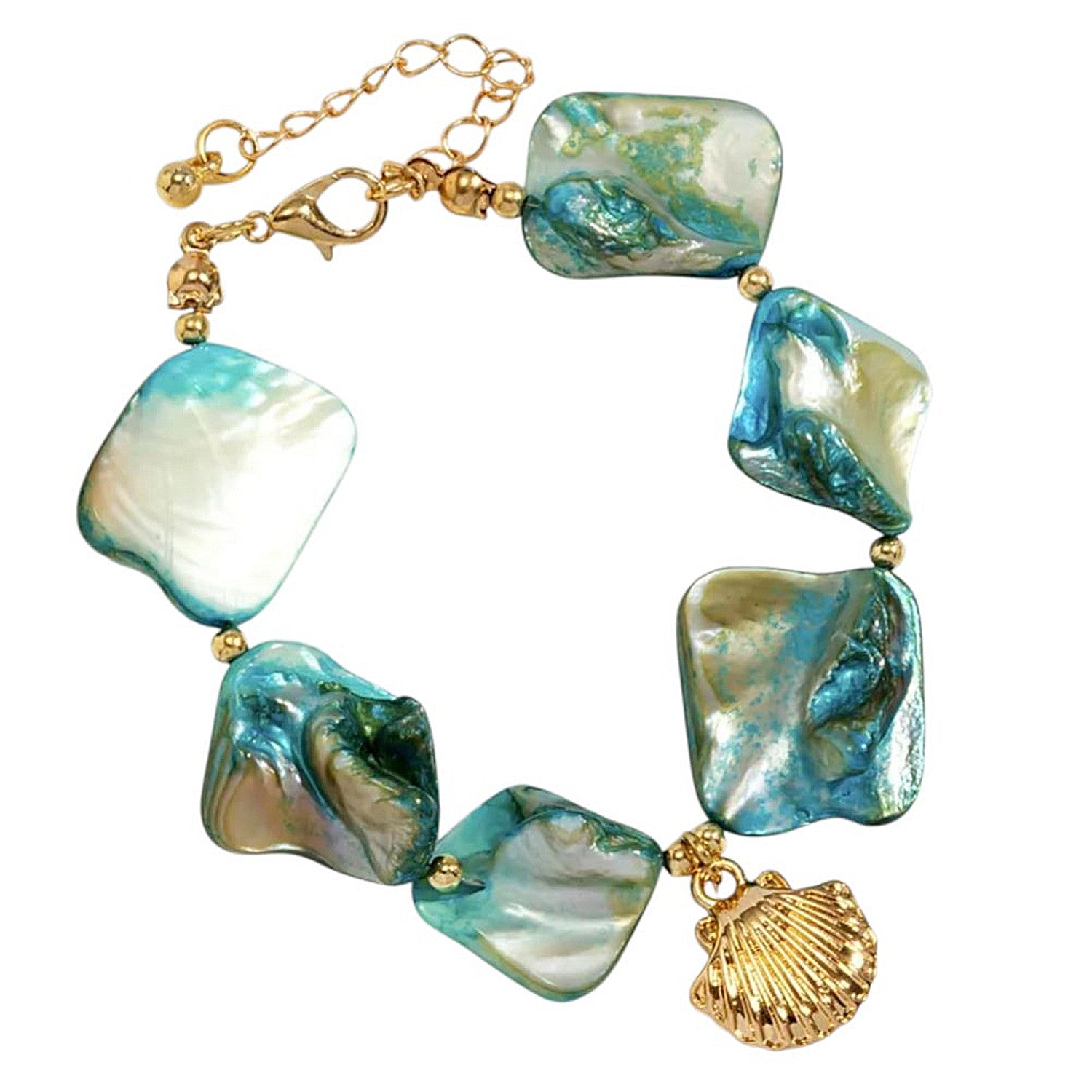 Armband Gold mit Kunstperlen Orange oder Blau KARMA