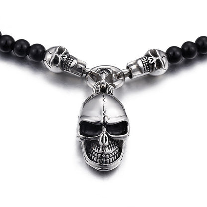 Perlenhalskette Totenkopf Schwarz Silber KARMA