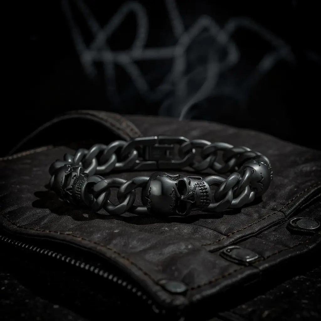 Herrenarmband Totenkopf Schwarz KARMA