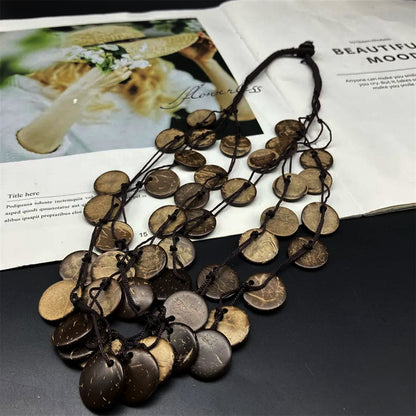 Statement Kette Holz Kaffee Braun 55 cm Damen Halskette Karma