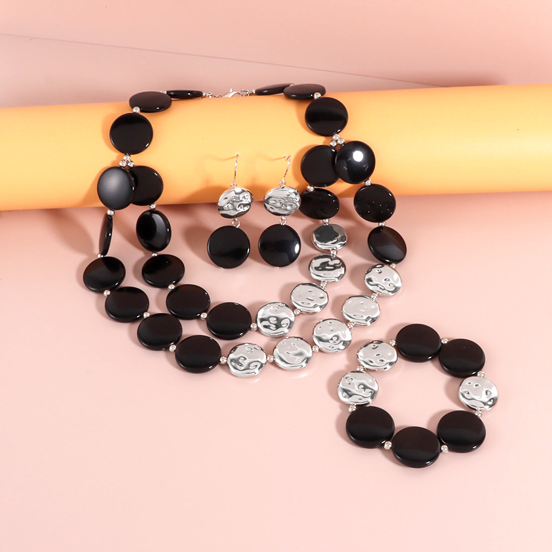 Schmuckset Acryl Schwarz Silber oder Gold Karma