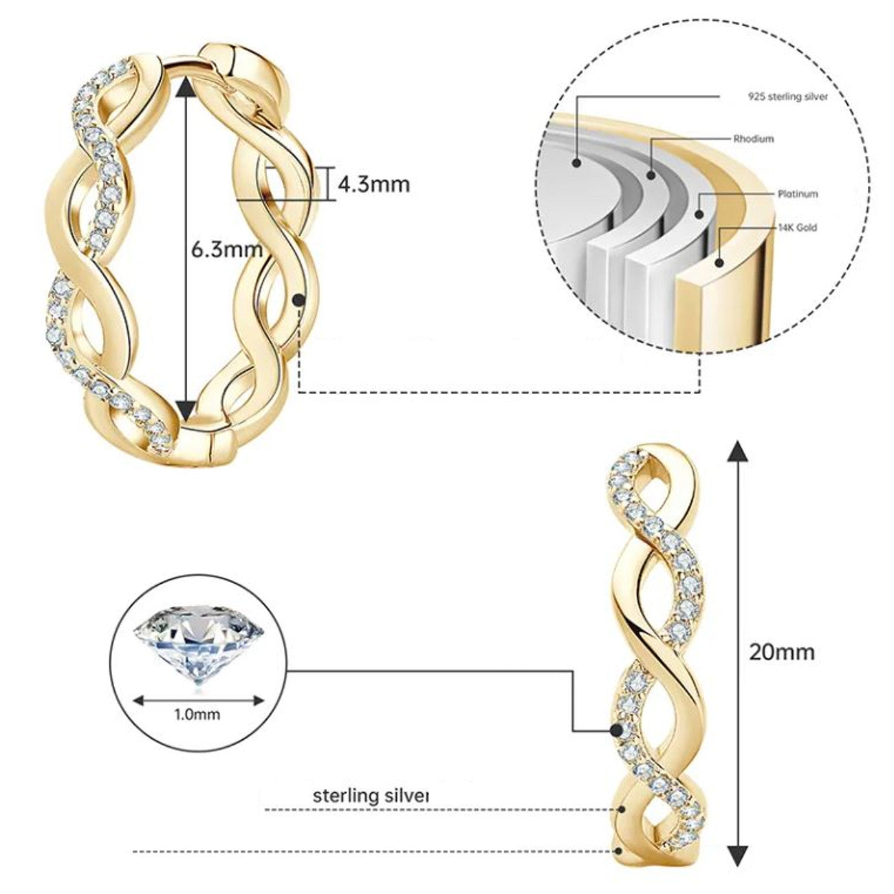 Creolen gedreht mit Moisannite Silber od. Gold KARMA