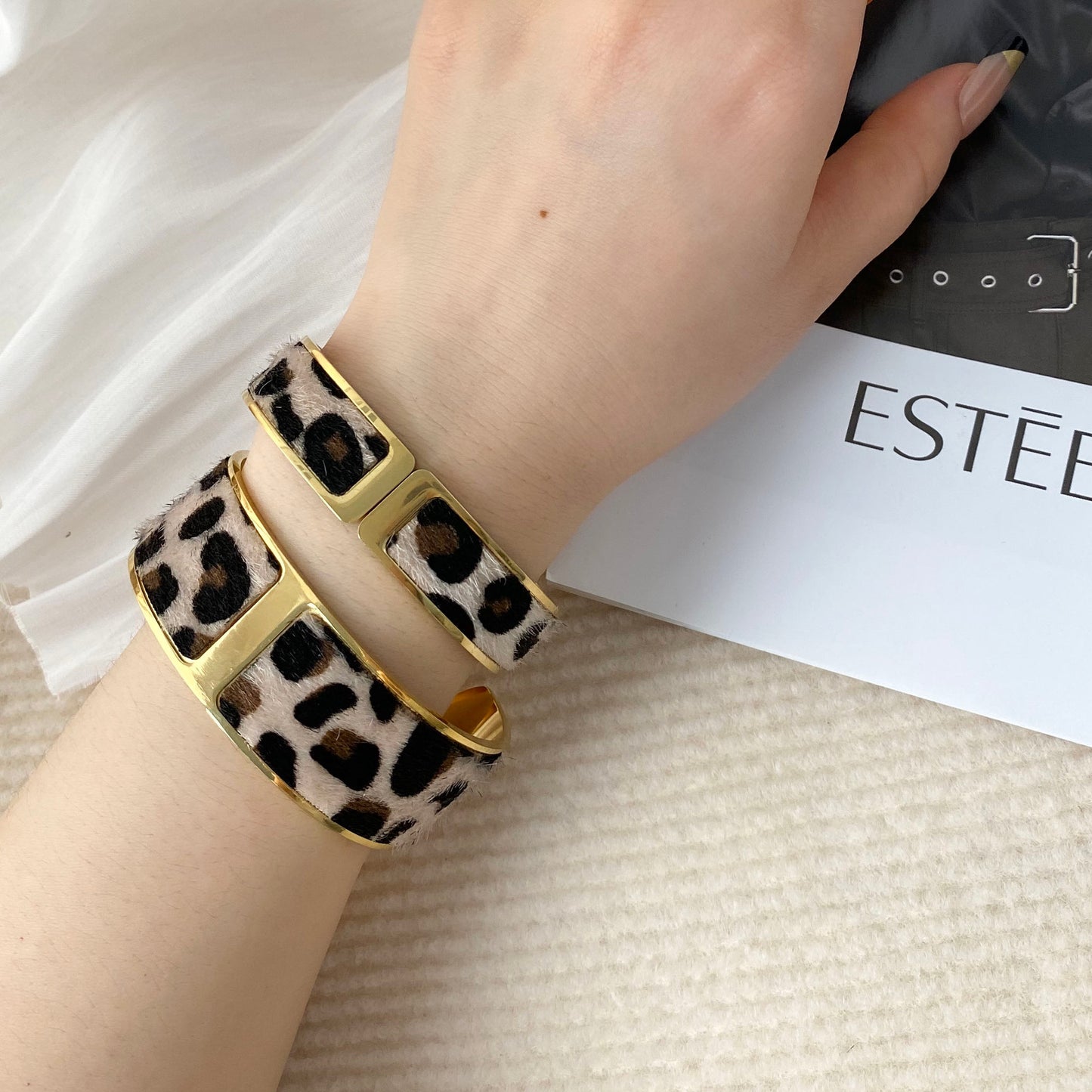 Armband Leoprint Gold Edelstahl Kunstfell KARMA