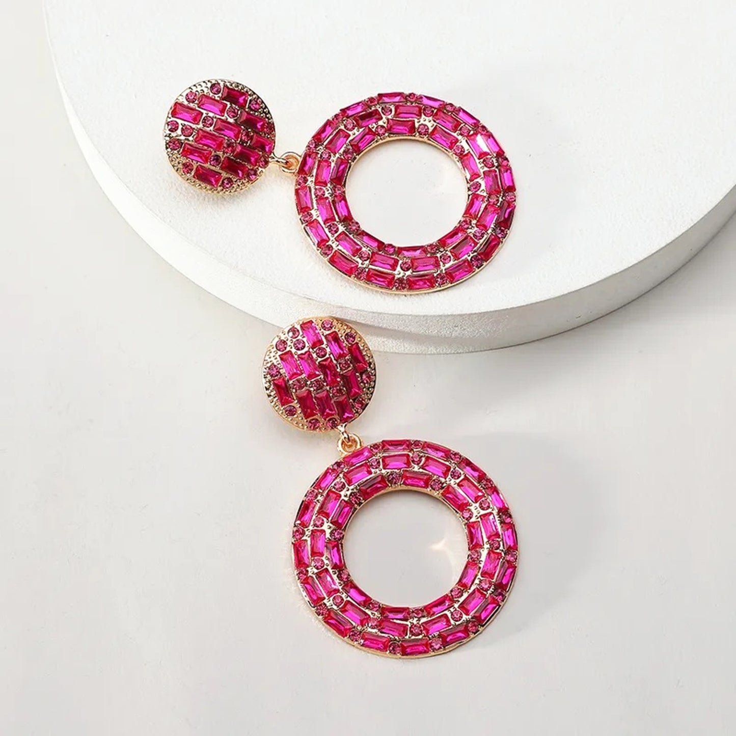 Statement Ohrringe Pink Gold rund 6,5 cm XXL Damenohrringe modern Karma