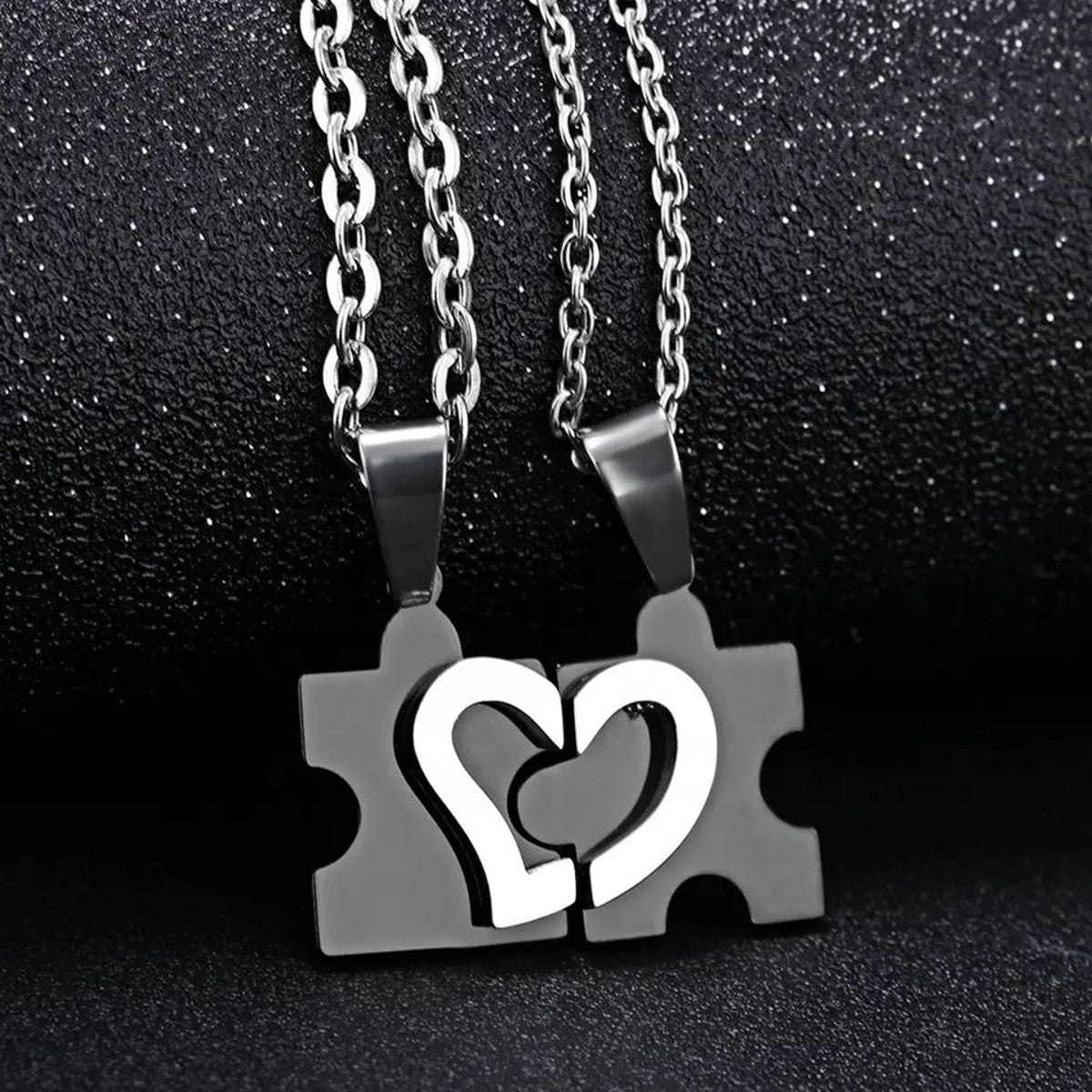 Partnerkette Puzzle Herz Silber Schwarz Karma