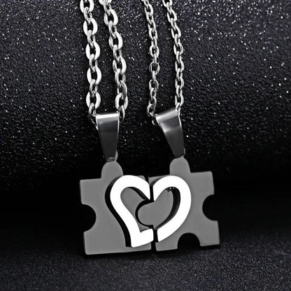 Partnerkette Puzzle Herz Silber Schwarz Karma
