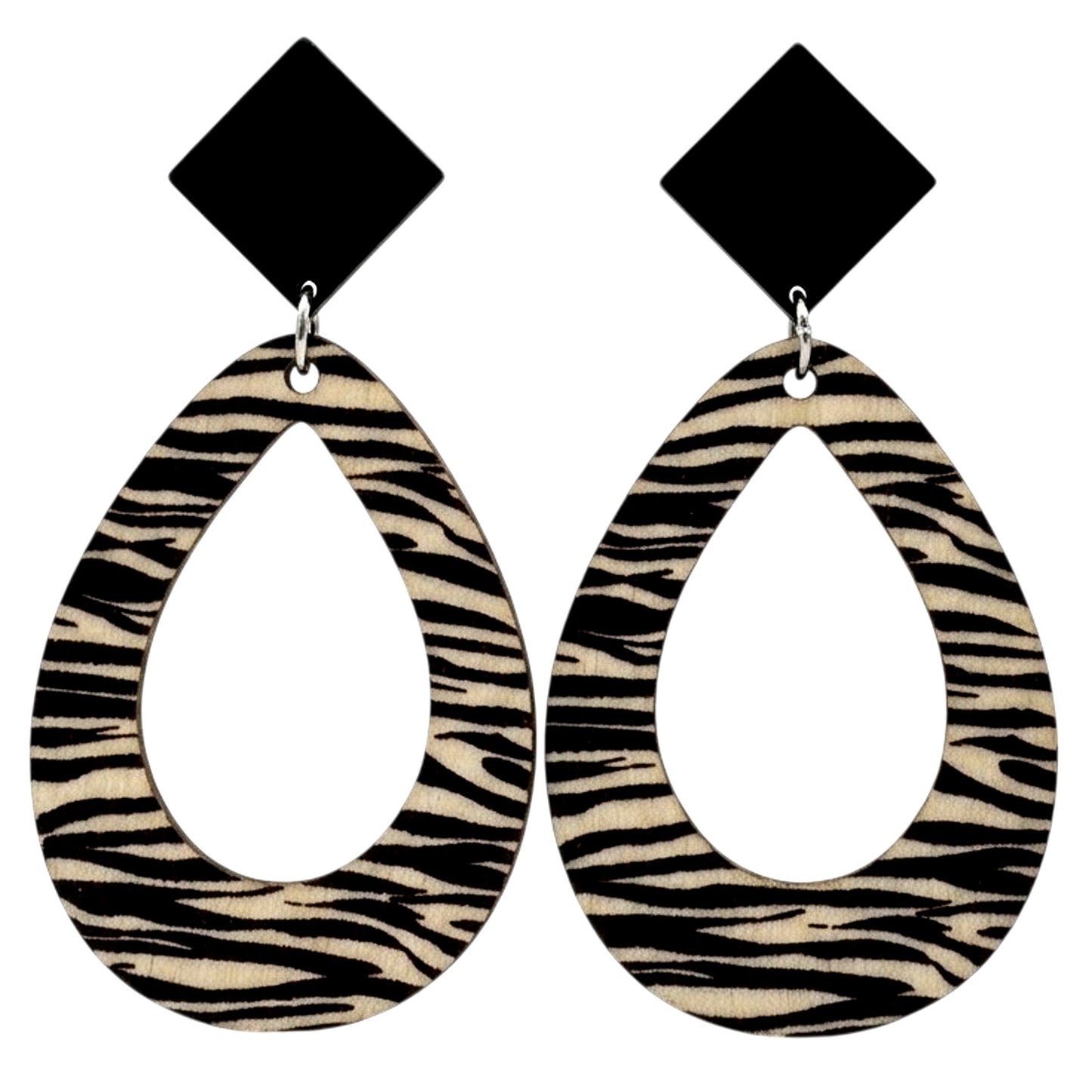 XL Statement Ohrringe Zebra Weiß 7,5 cm modern Holz Metall Damen Ohrstecker Damenohrringe Karma