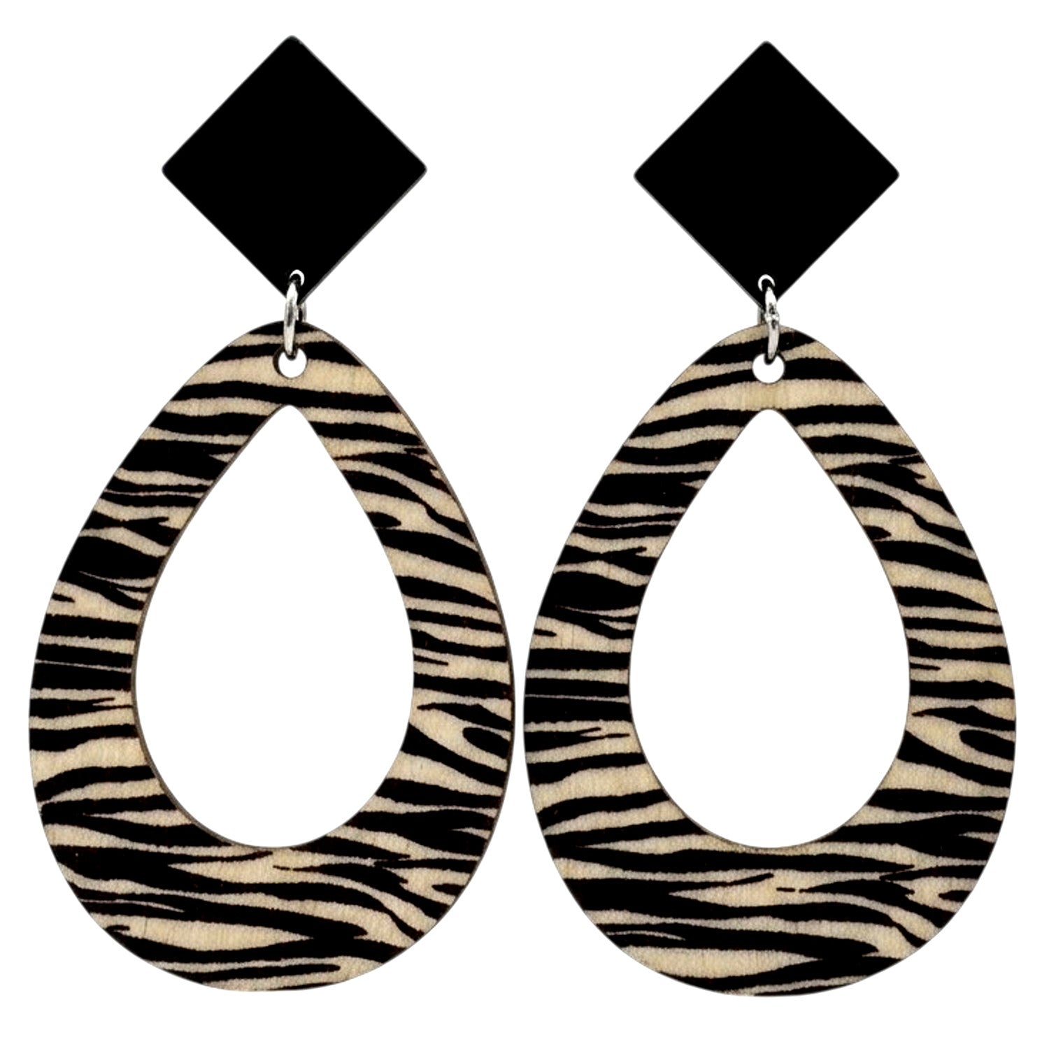 XL Statement Ohrringe Zebra Weiß 7,5 cm modern Holz Metall Damen Ohrstecker Damenohrringe Karma