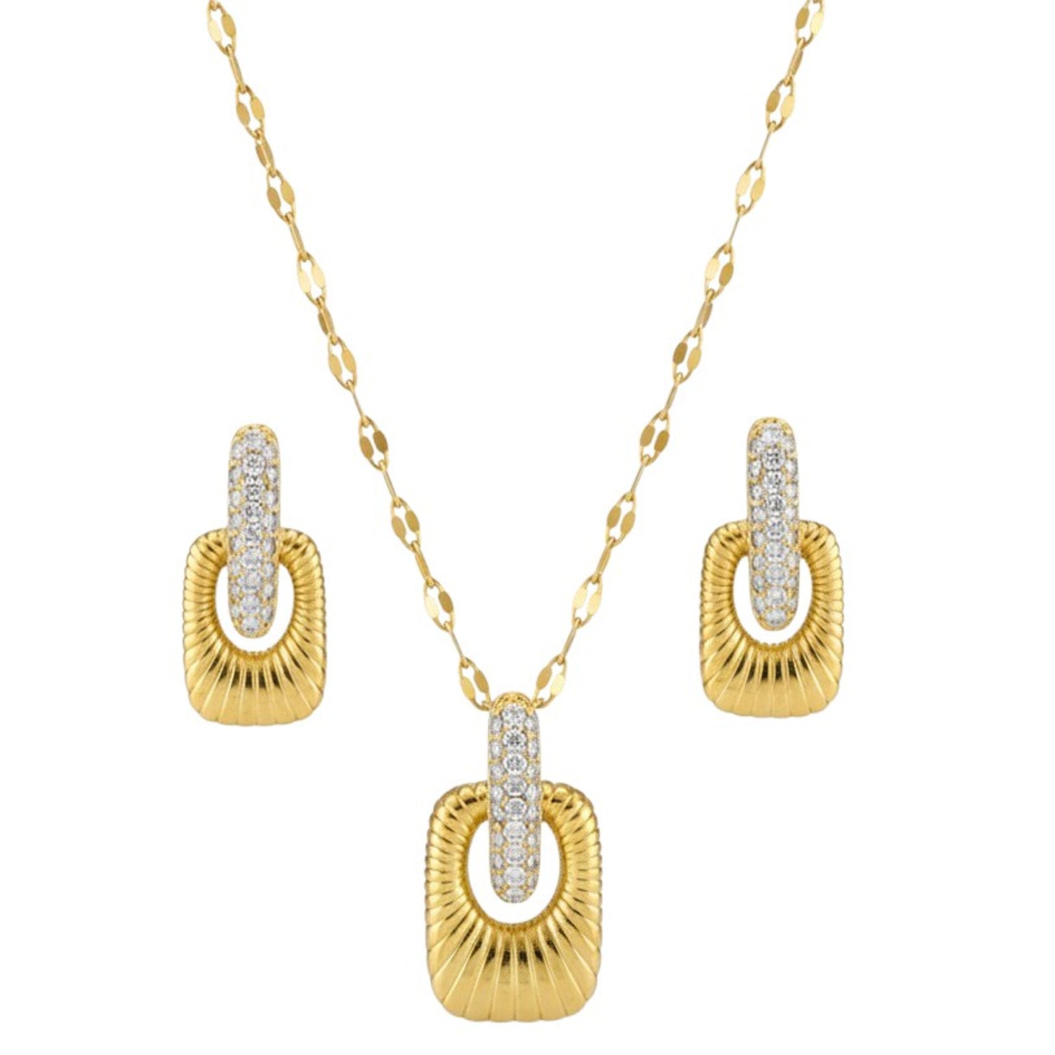 Schmuckset Damen Gold Edelstahl Halskette Ohrringe vergoldet Karma