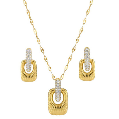 Schmuckset Damen Gold Edelstahl Halskette Ohrringe vergoldet Karma