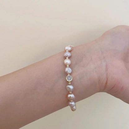 Damen Armband Süßwasserperlen Gold Rosé 16 cm Perlenarmband Damenarmband Karma