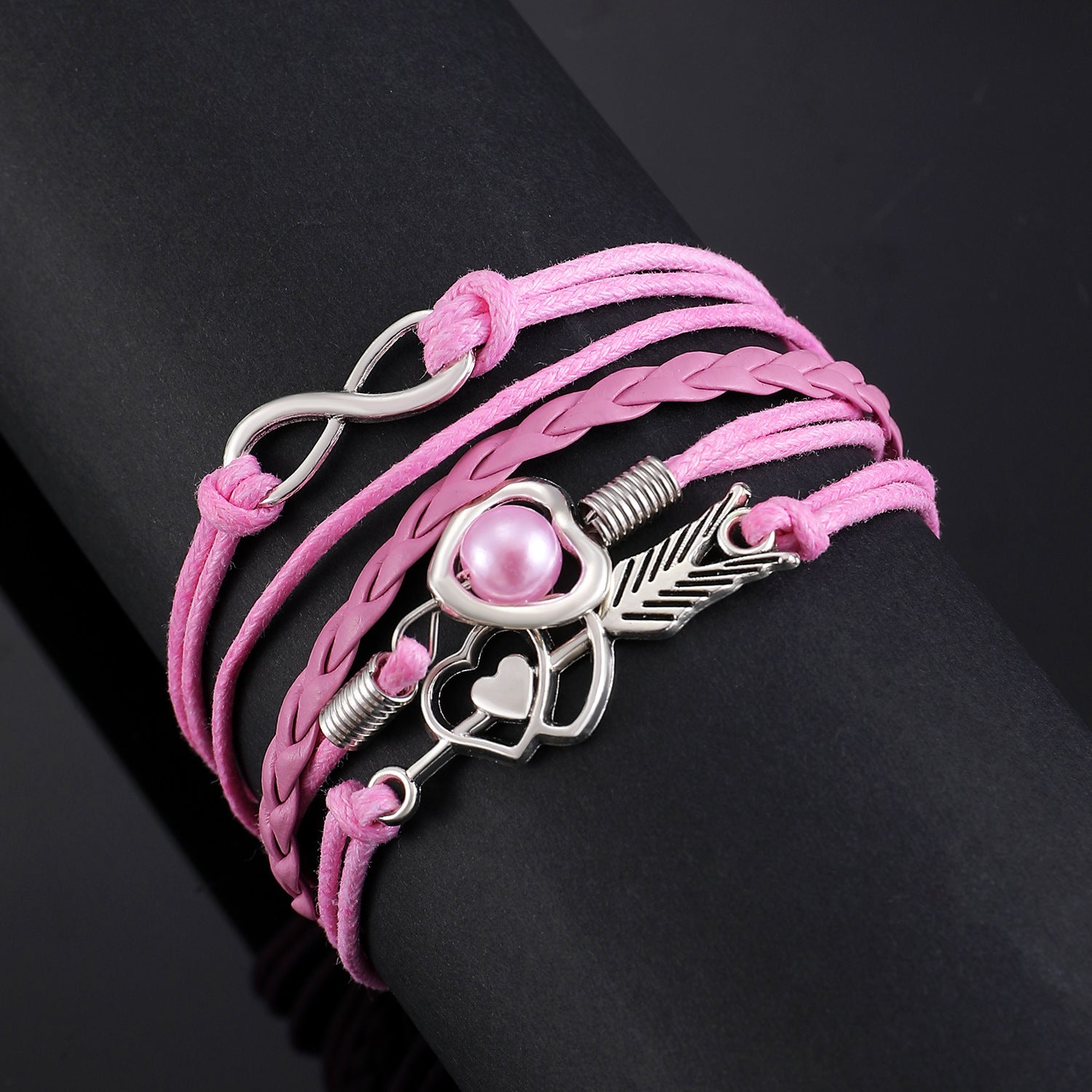 Lederarmband mehrreihig Damen lila, rosa od. türkis KARMA