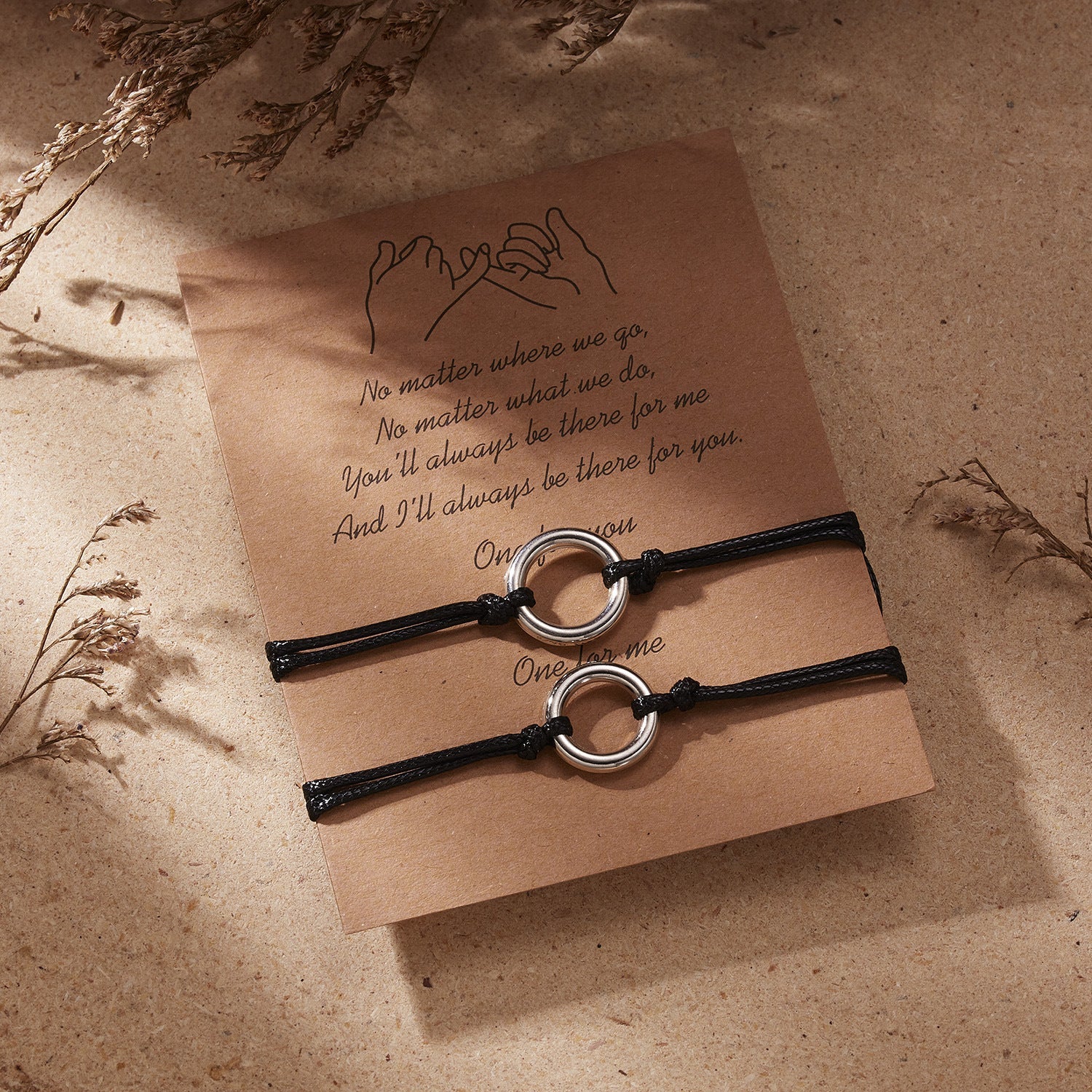 Partnerarmbänder Schwarz Metall Stoff mit Karte KARMA
