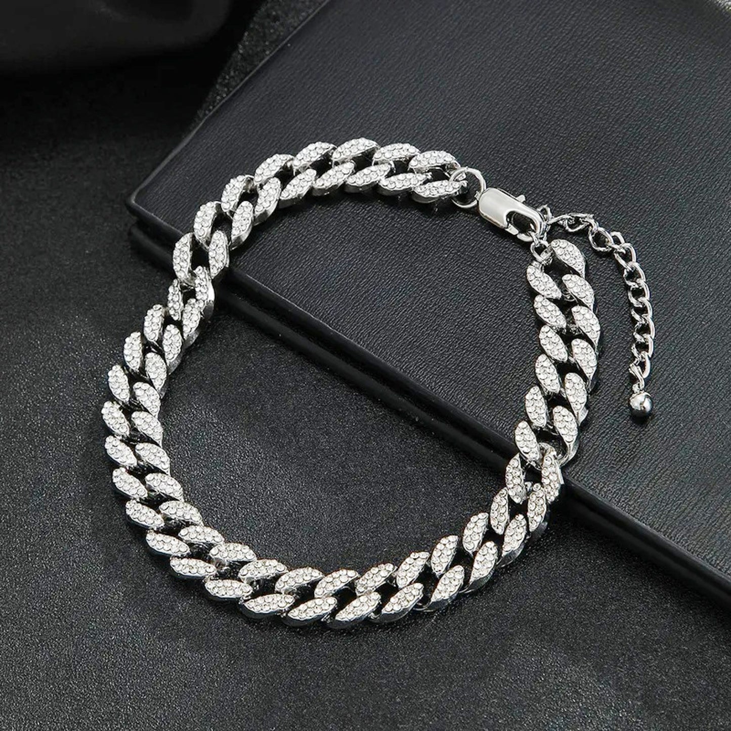 Fußkette Kristalle Glitzer Silber modern Damen Fußkettchen Karma