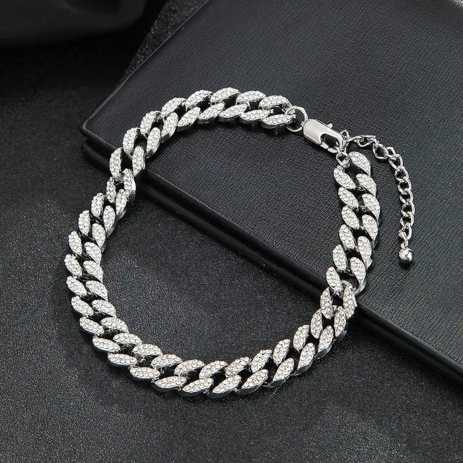 Fußkette Kristalle Glitzer Silber modern Damen Fußkettchen Karma